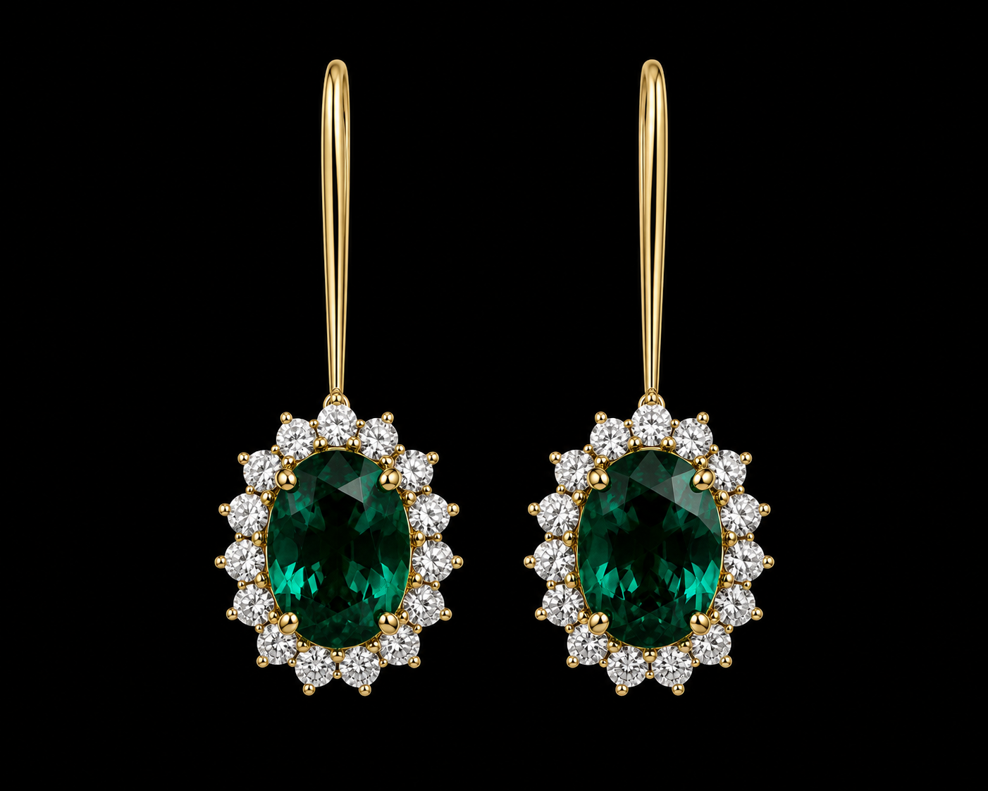 Diamond Earrings with Emerald Center